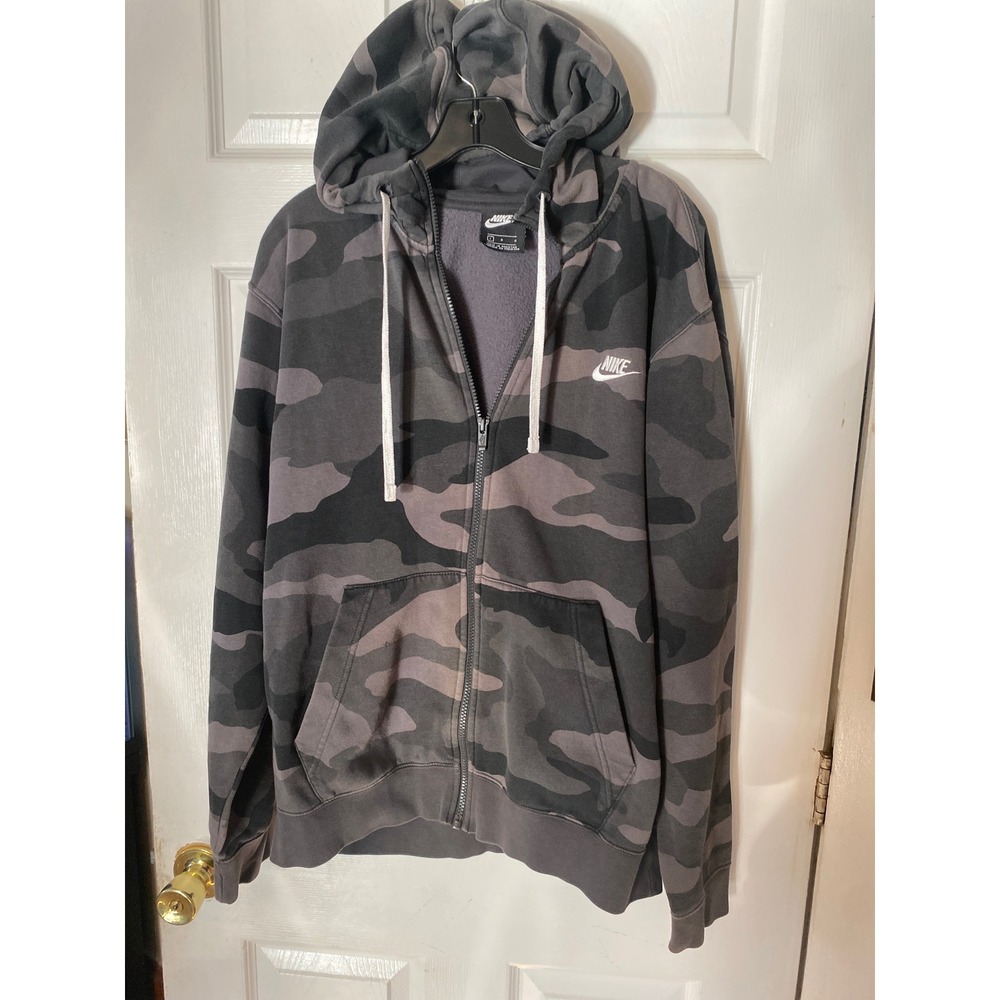 Nike Mens Sportswear Club Fleece Camo Full Zip Hoodie Grey Charcoal Large - Picture 1 of 4
